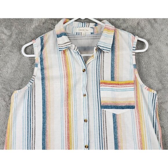 Eden & Olivia Shirt0 Womens Medium Striped Casual Button Up Sleeveless Blouse - Picture 7 of 12